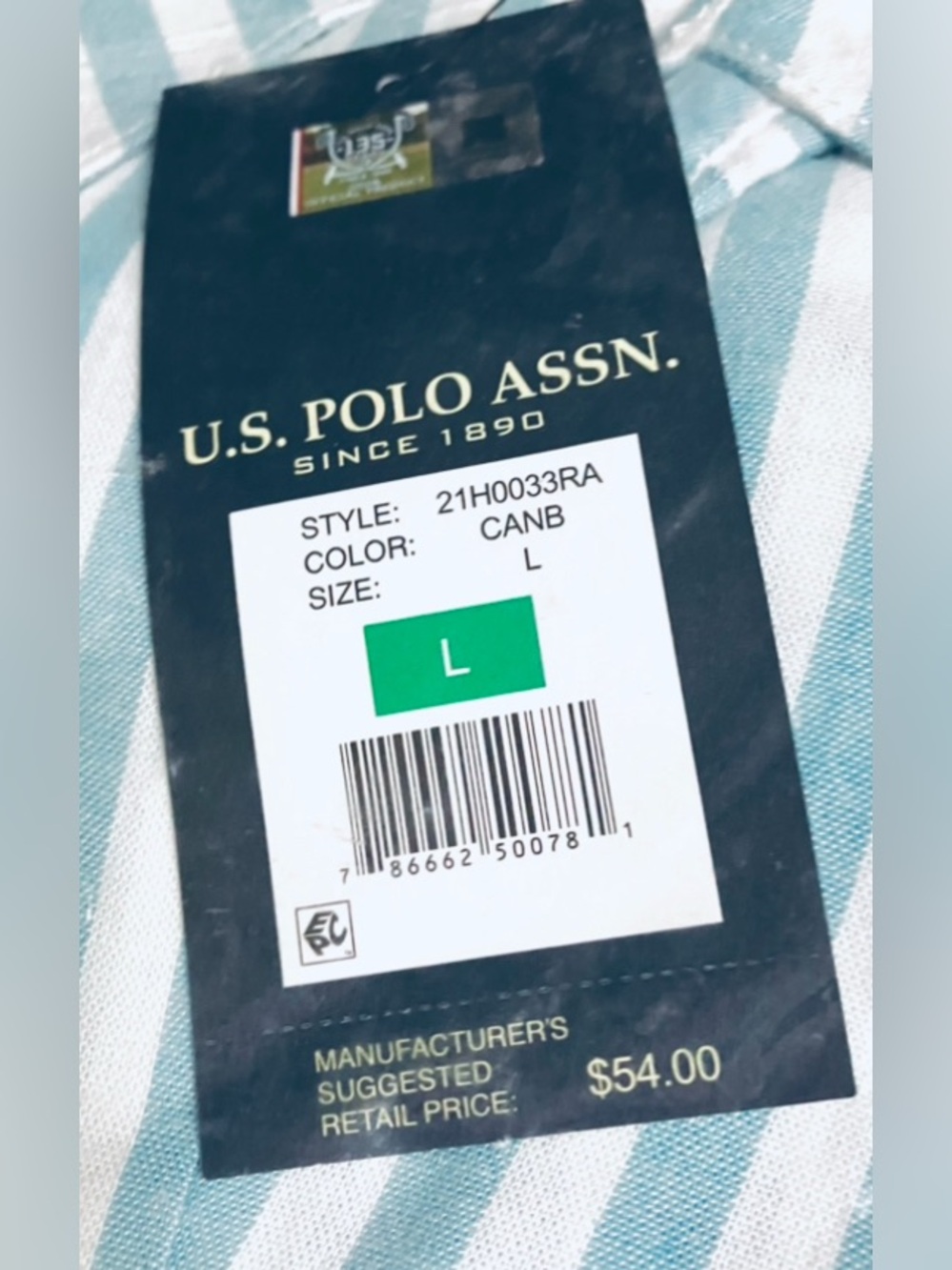 U.S. Polo Assn. Blue/AquaLong Sleeve Knotted Stripe Shirt - Size Large - Picture 5 of 5